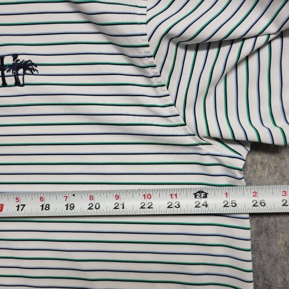 Peter Millar Polo Shirt Men XL Green Blue Striped Summer Comfort Heathrow Golf - Picture 5 of 9